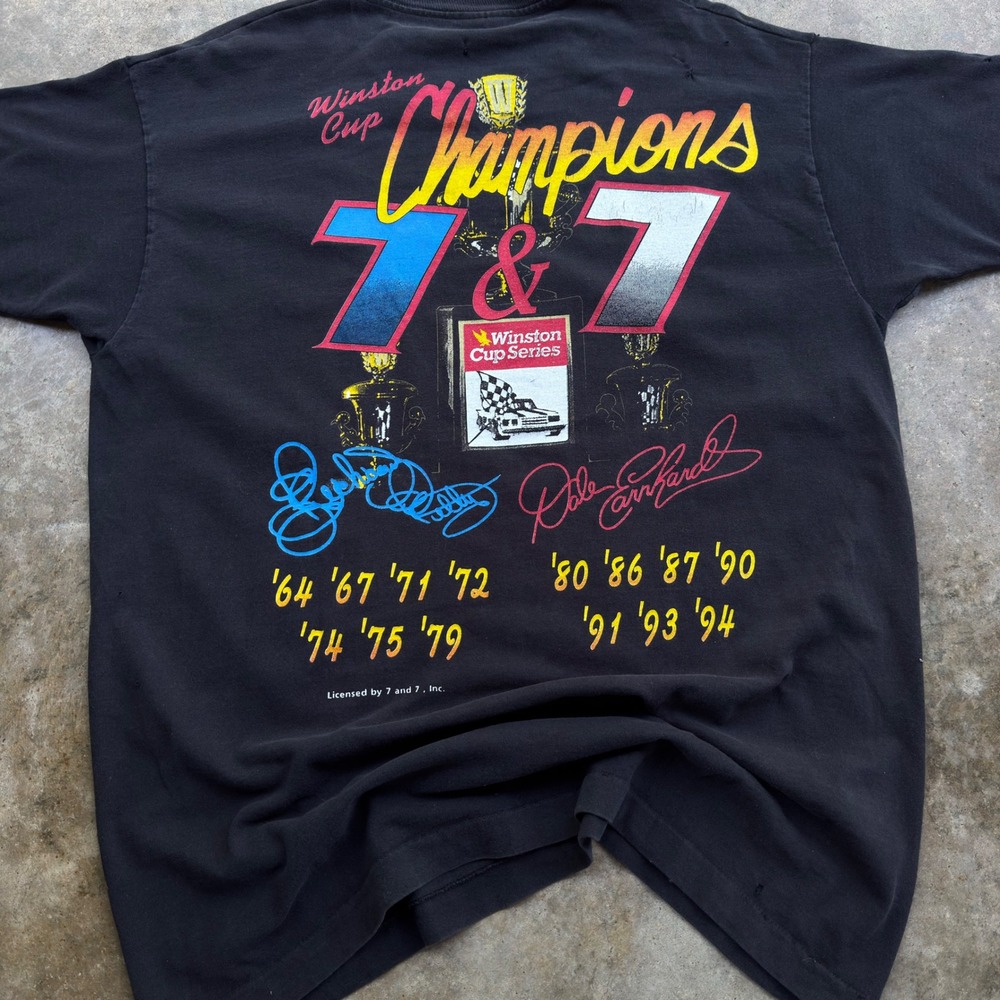 Vintage 90s Nascar Dale Earnhardt Petty T-Shirt Faded Black XL USA Made (f1) - Picture 5 of 8
